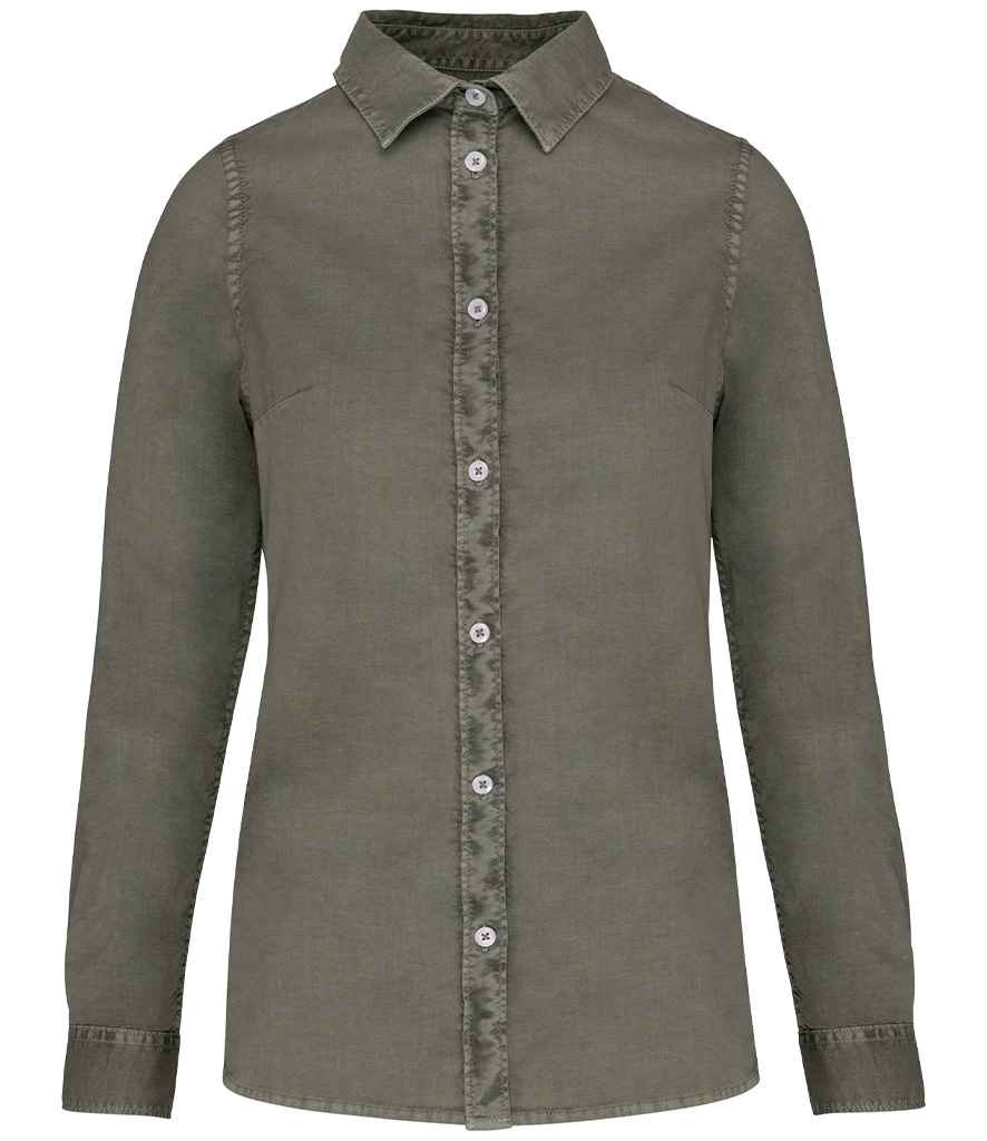 Native Spirit Ladies Washed Long Sleeve Shirt with Classic Washed Finish and Comfortable Fit
