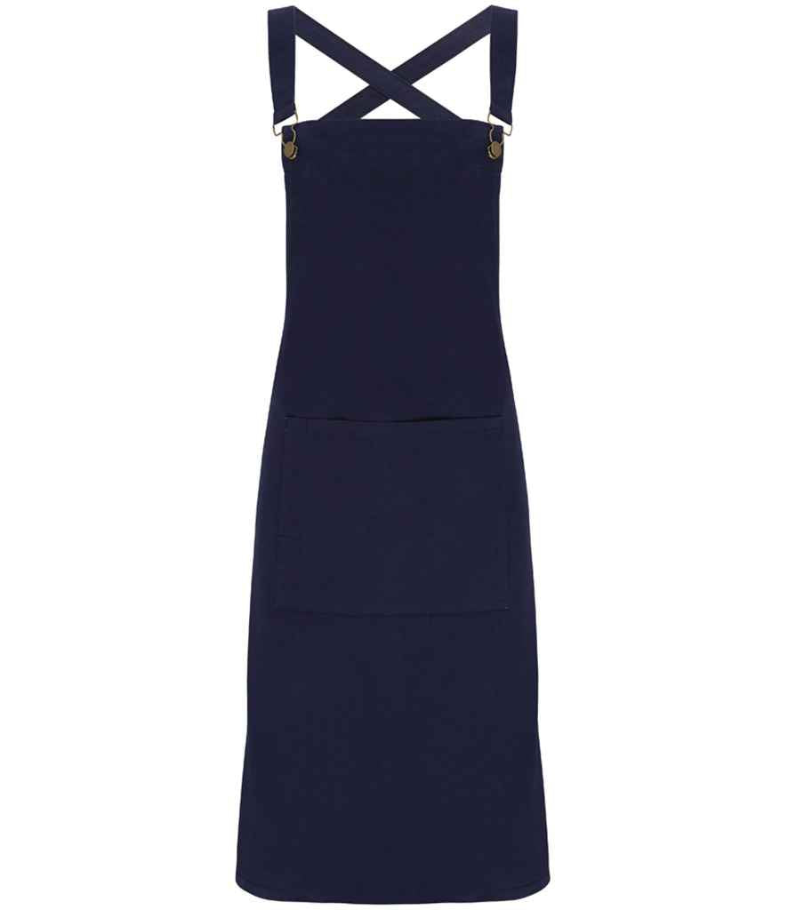Premier Cross Back Barista Bib Apron in Durable Denim and Fabric Options for Professional Use