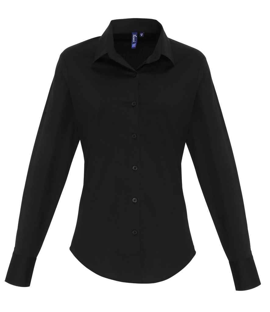 Premier Ladies Long Sleeve Stretch Fit Poplin Shirt – Classic Tailored Fit for Elegant Comfort