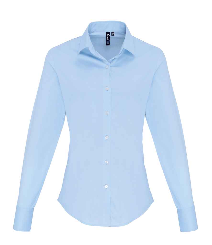Premier Ladies Long Sleeve Stretch Fit Poplin Shirt – Classic Tailored Fit for Elegant Comfort