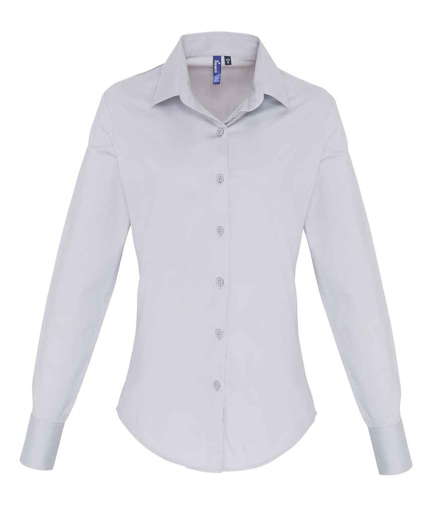 Premier Ladies Long Sleeve Stretch Fit Poplin Shirt – Classic Tailored Fit for Elegant Comfort