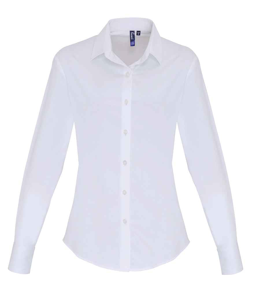 Premier Ladies Long Sleeve Stretch Fit Poplin Shirt – Classic Tailored Fit for Elegant Comfort