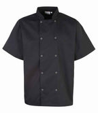 Premier Unisex Short Sleeve Stud Front Chef's Jacket with Durable, Professional Design