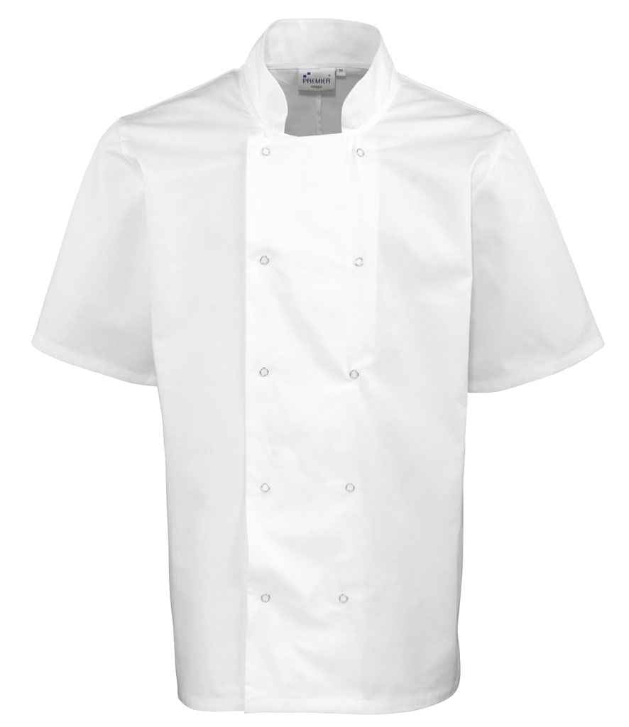 Premier Unisex Short Sleeve Stud Front Chef's Jacket with Durable, Professional Design