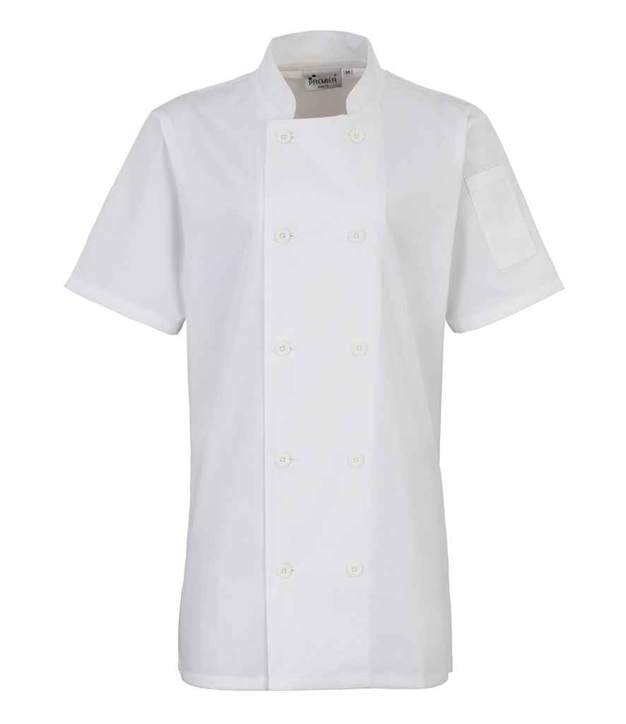 Premier Ladies Short Sleeve Chef's Jacket | White