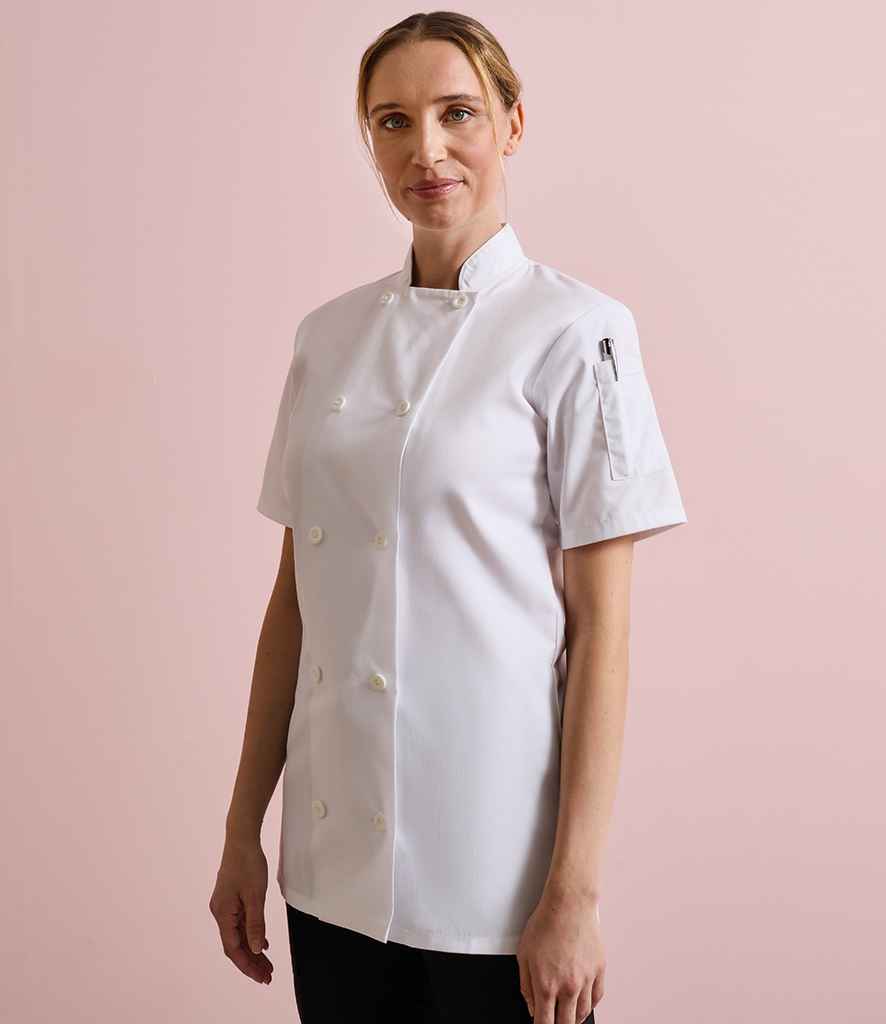 Premier Ladies Short Sleeve Chef's Jacket | White