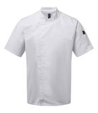 Premier Short Sleeve Zipped Chef's Jacket with Modern Fit and Durable Fabric
