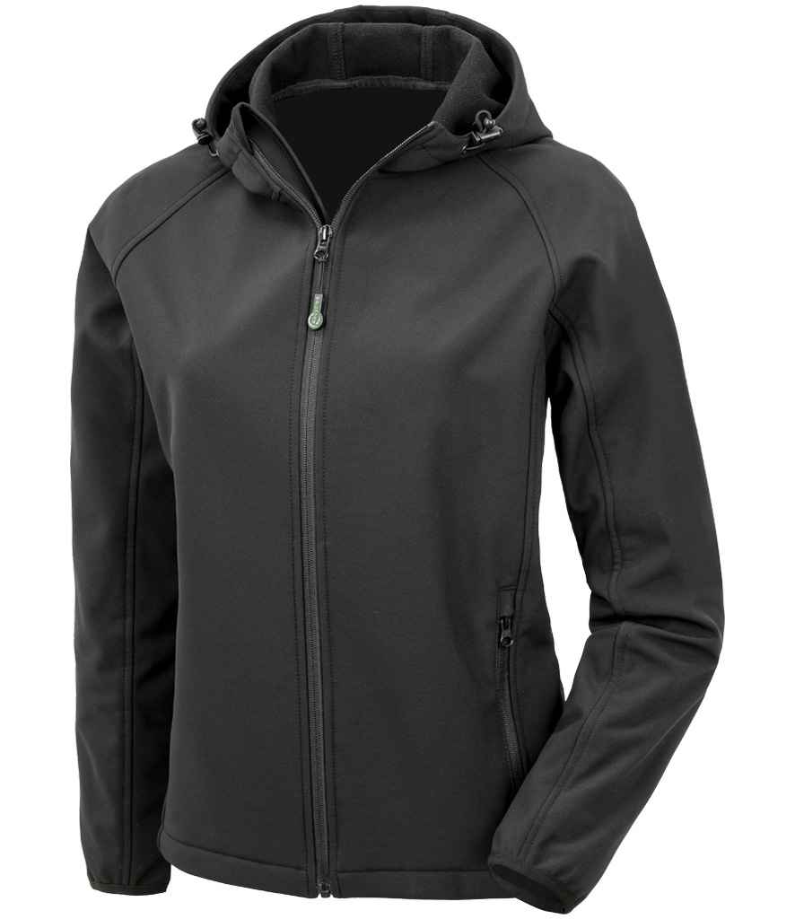 Result Genuine Recycled Ladies Three Layer Printable Hooded Soft Shell Jacket | Black