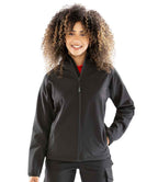 Result Genuine Recycled Ladies Three Layer Printable Hooded Soft Shell Jacket | Black