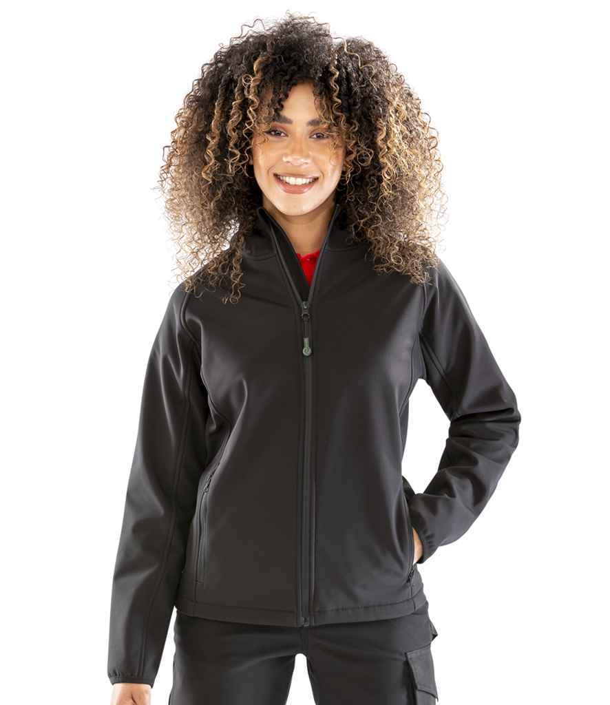 Result Genuine Recycled Ladies Three Layer Printable Hooded Soft Shell Jacket | Black