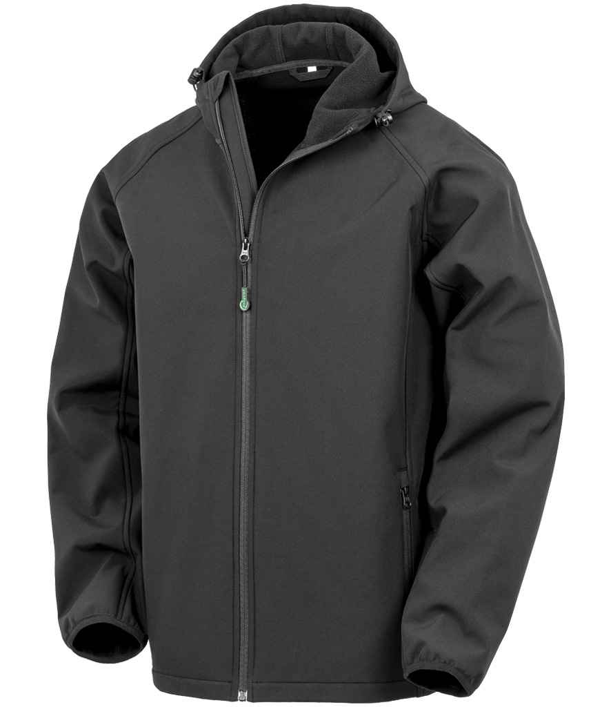 Result Genuine Recycled Three Layer Printable Hooded Soft Shell Jacket | Black