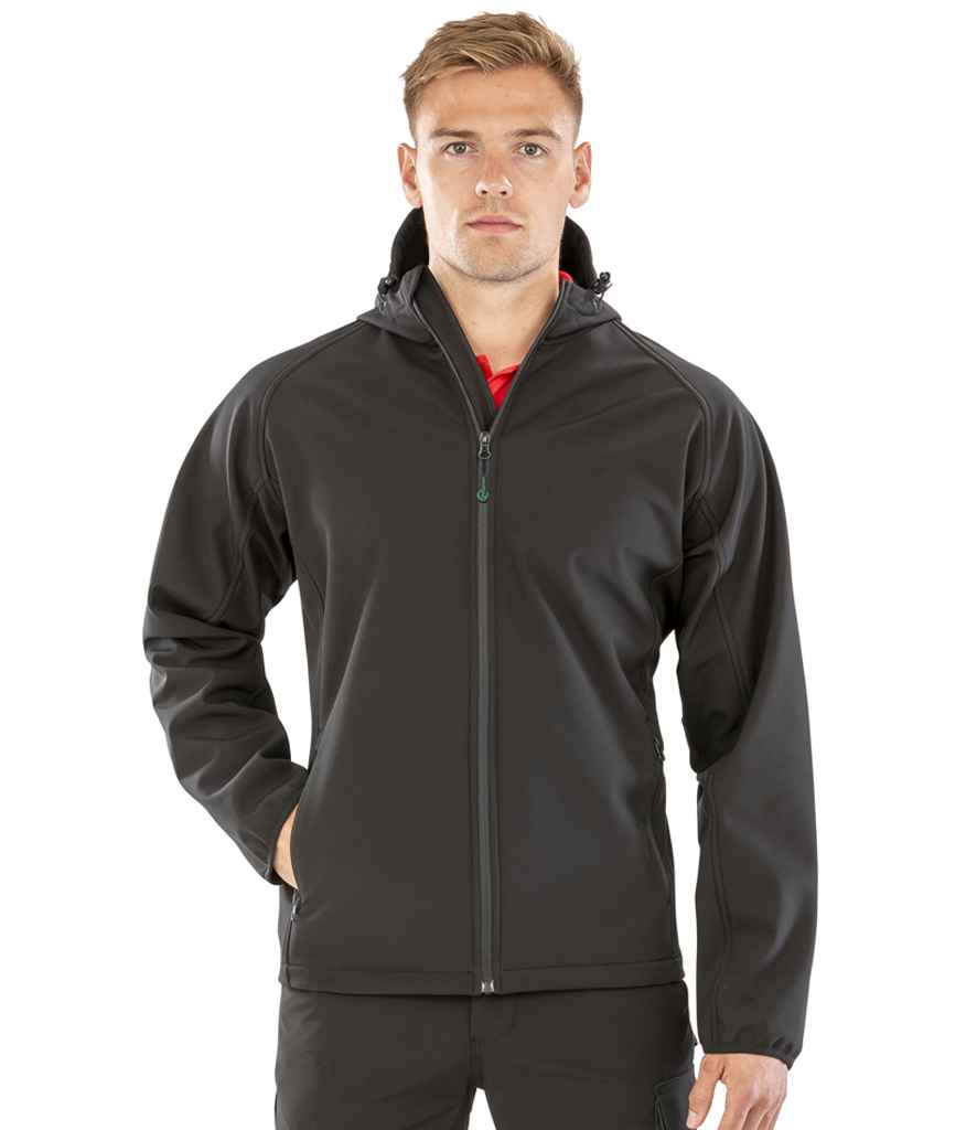 Result Genuine Recycled Three Layer Printable Hooded Soft Shell Jacket | Black