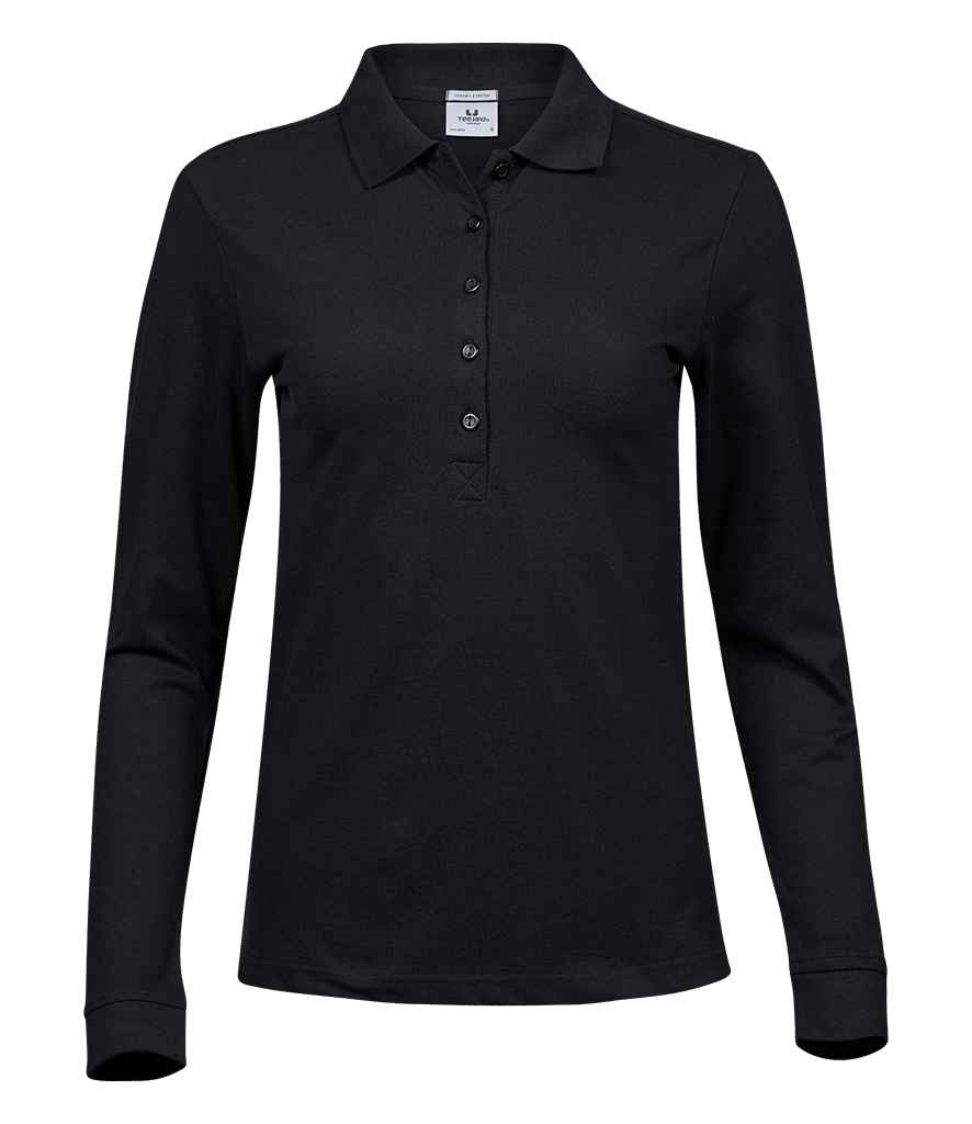 Tee Jays Ladies Luxury Stretch Long Sleeve Polo Shirt | Black