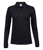 Tee Jays Ladies Luxury Stretch Long Sleeve Polo Shirt | Black