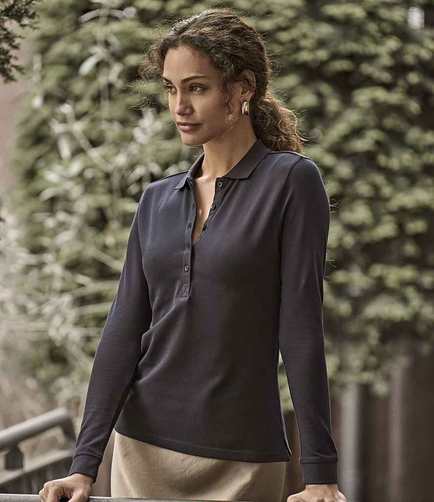 Tee Jays Ladies Luxury Stretch Long Sleeve Polo Shirt | Black