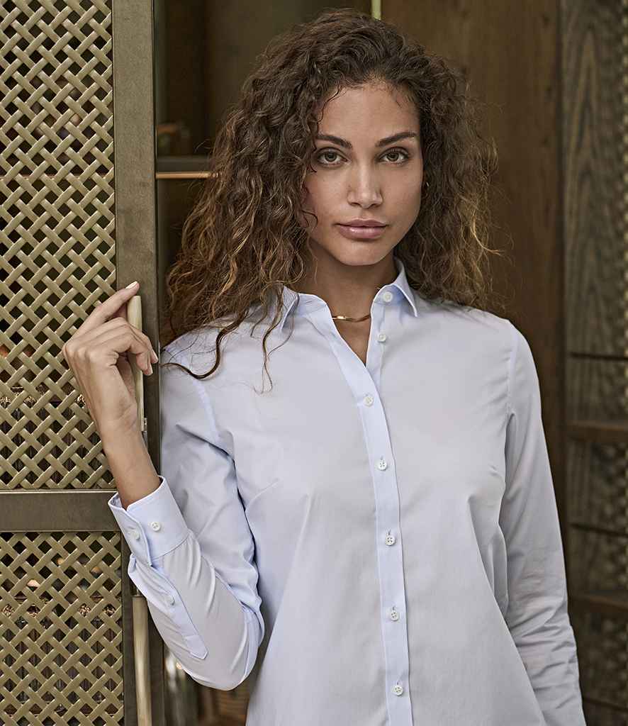 Tee Jays Ladies Stretch Luxury Long Sleeve Poplin Shirt | Light Blue