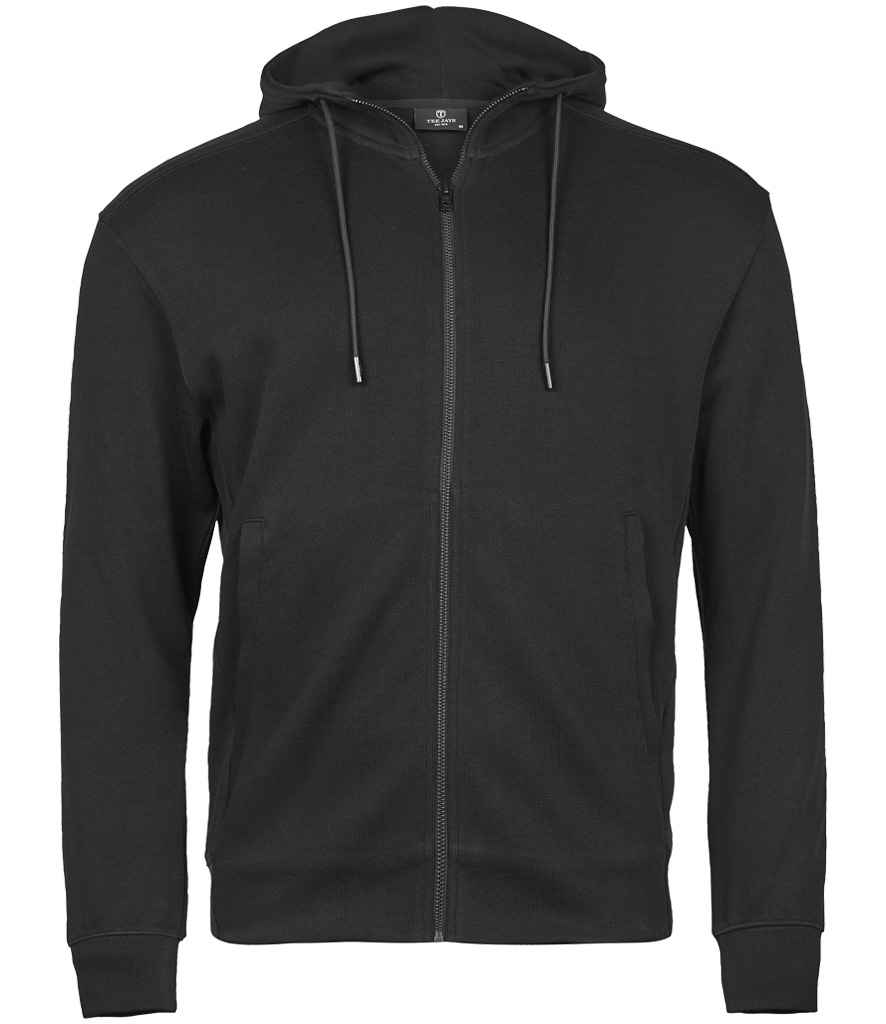 Tee Jays Ribbed Interlock Full Zip Hooded Sweatshirt | Black