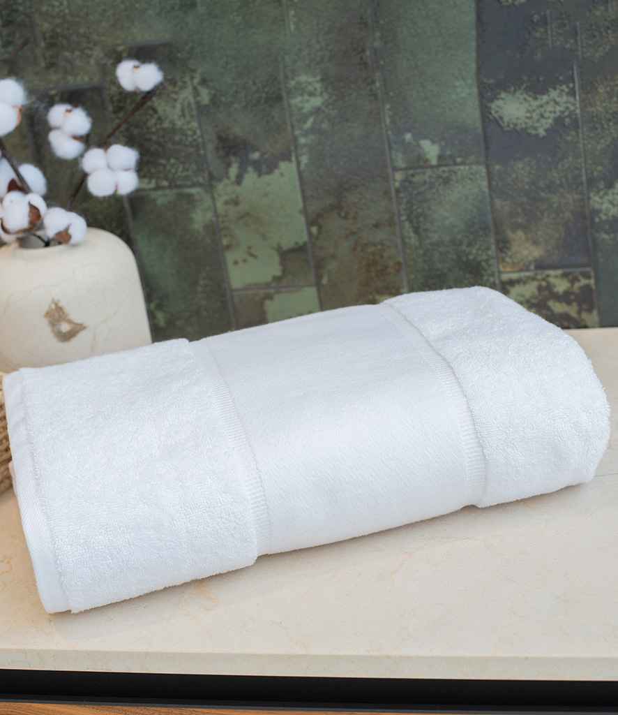 Towel City Organic Printable Border Bath Sheet | White