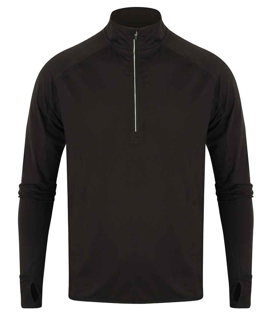 Tombo Long Sleeve Zip Neck Performance Top | Black