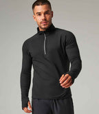 Tombo Long Sleeve Zip Neck Performance Top | Black