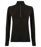 Tombo Ladies Long Sleeve Zip Neck Performance Top | Black