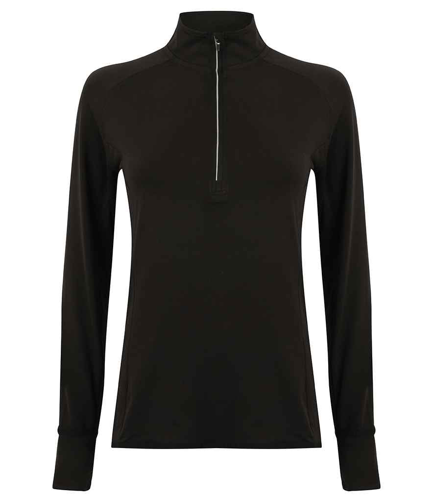 Tombo Ladies Long Sleeve Zip Neck Performance Top | Black
