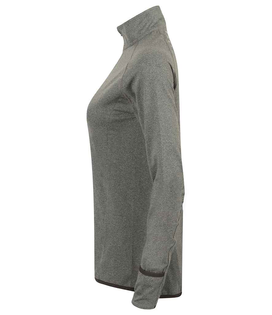 Tombo Ladies Long Sleeve Zip Neck Performance Top | Grey Marl