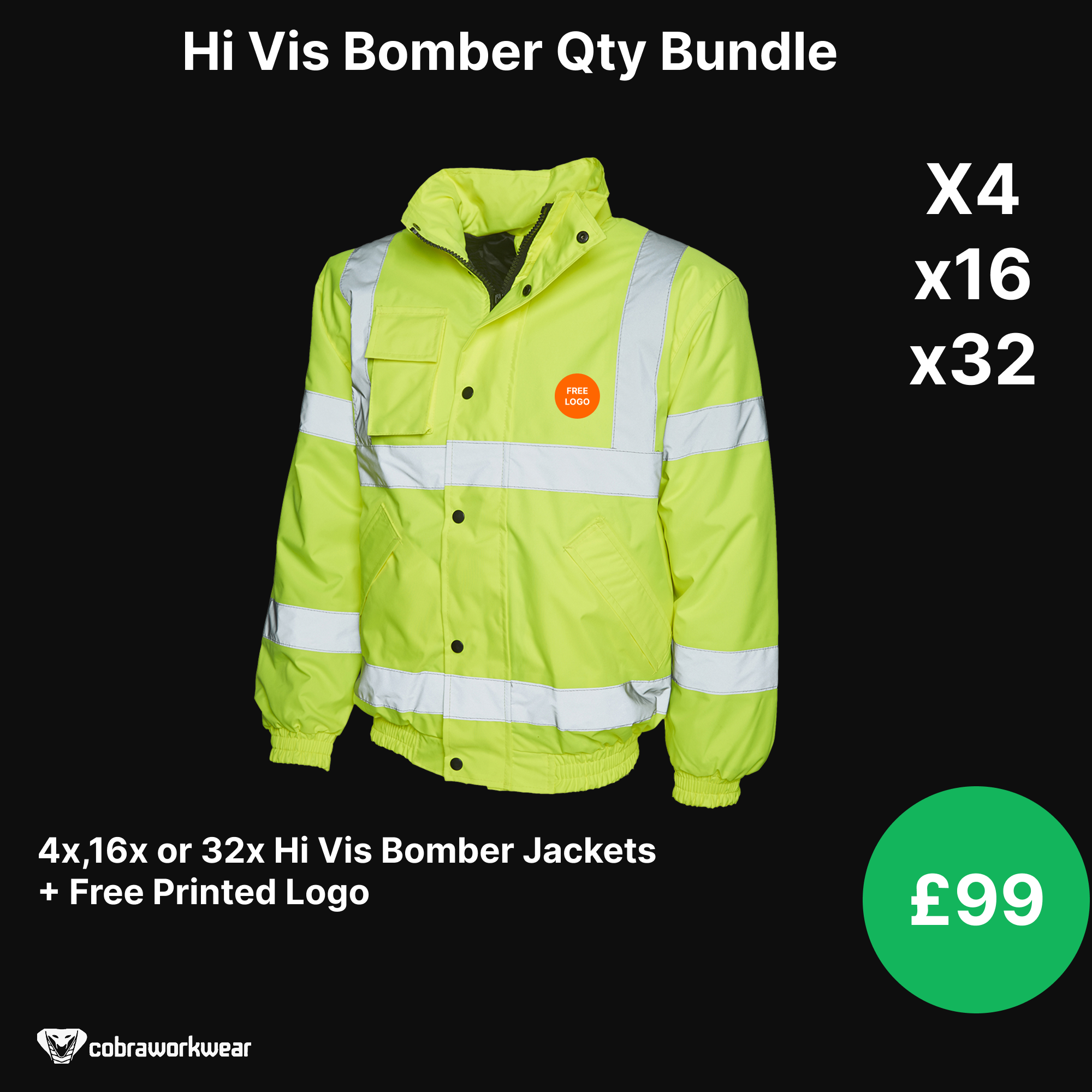 Hi Vis Bomber Jacket Qty Bundle Package X4, X16 or X32