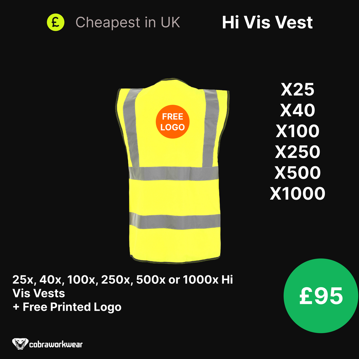 Hi Vis Vest Package x20, x40, x100, x250, x500 x1000