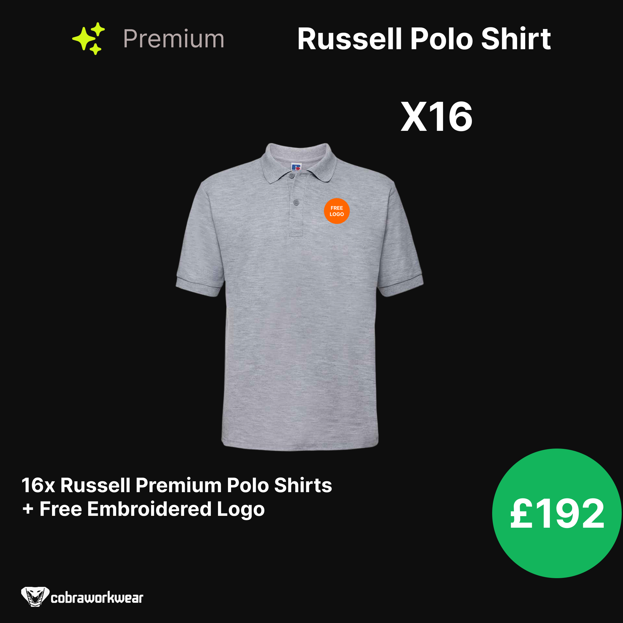 Russell Premium Polo Shirt Qty Bundle Package x18, x16, x24